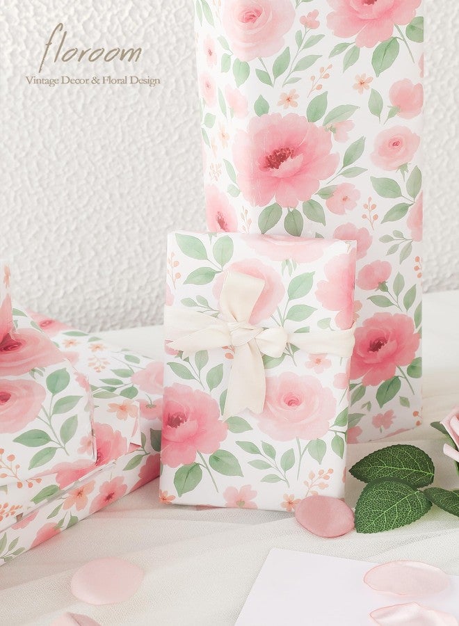 Floroom Floral Wrapping Paper Roll - 17 in. x 33 ft. (47 sq. ft.) Pink Watercolor Rose Flowers Gift Wrap for Weddings, Bridal Showers, Girls' Baby Showers, Mother's Day - Image 4